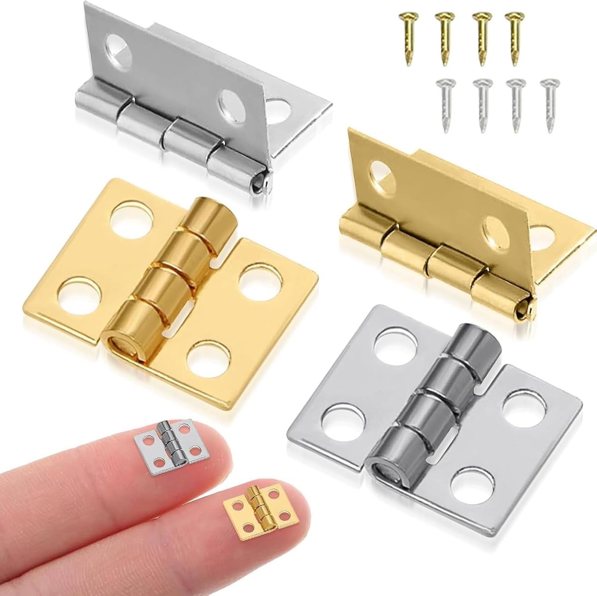 Scharnieren met schroeven, 8 mm × 10 mm mini-scharnieren, inklapbaar, kastdeurscharnier, klapscharnier voor opbergdozen, kist, doe-het-zelf projecten, modelbouw