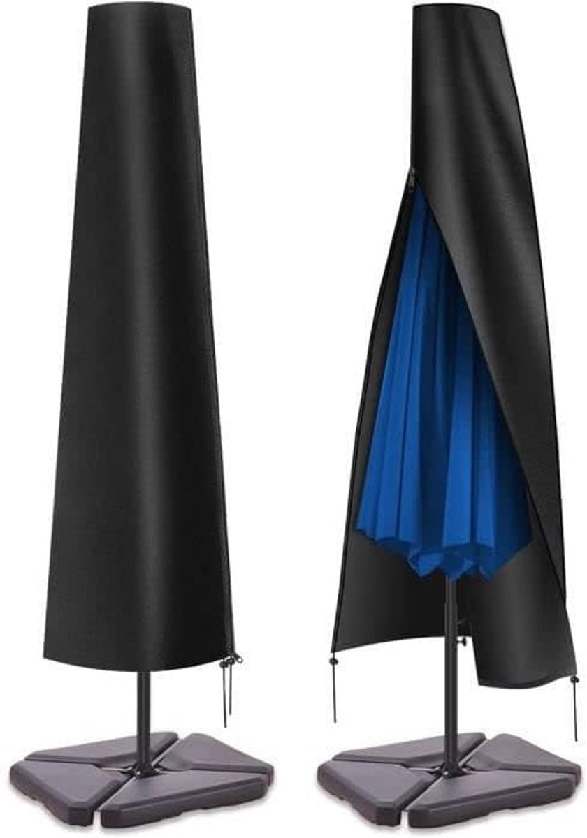 Parasolhoes, robuust, waterdicht, met ritssluiting en verstelbare trekkoord aan de onderkant, 600D, pvc-coating, voor parasols van 2 m tot 3 m, zwart, 190 x 25 x 50 cm