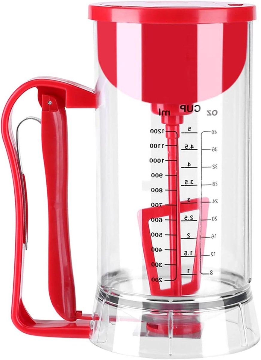 Beslag Mixer Dispenser - Beslag Maker - Bakken Maken - Automatische Menger - 1200 ml Capaciteit - Transparant Rood