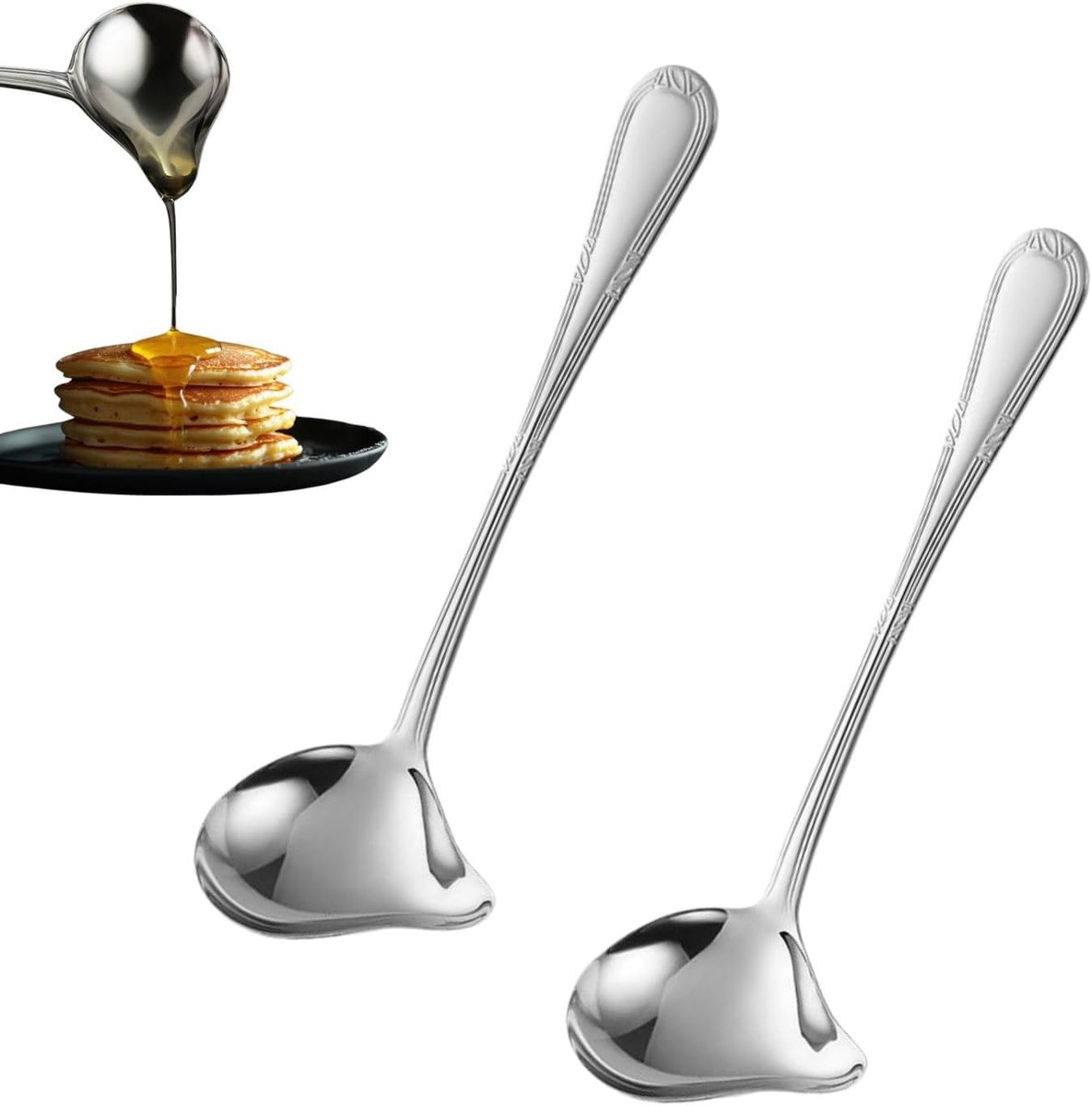Sauslepels van roestvrij staal, set van 2 stuks, van roestvrij 304-materiaal, met schenktuit en ophangoog, vaatwasmachinebestendig, voor saus, soep, keuken