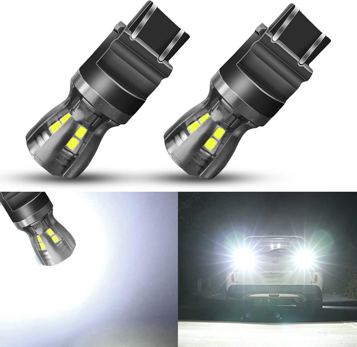 Set van 2 led-lampen 3157, 3157NA 3457 3457NA 3457A 3757A 4057NA 4114 4157 vervanging voor zijmarkeringslicht knipperlicht achteruitrijlicht DC 9-24V 11W zonder polariteit
