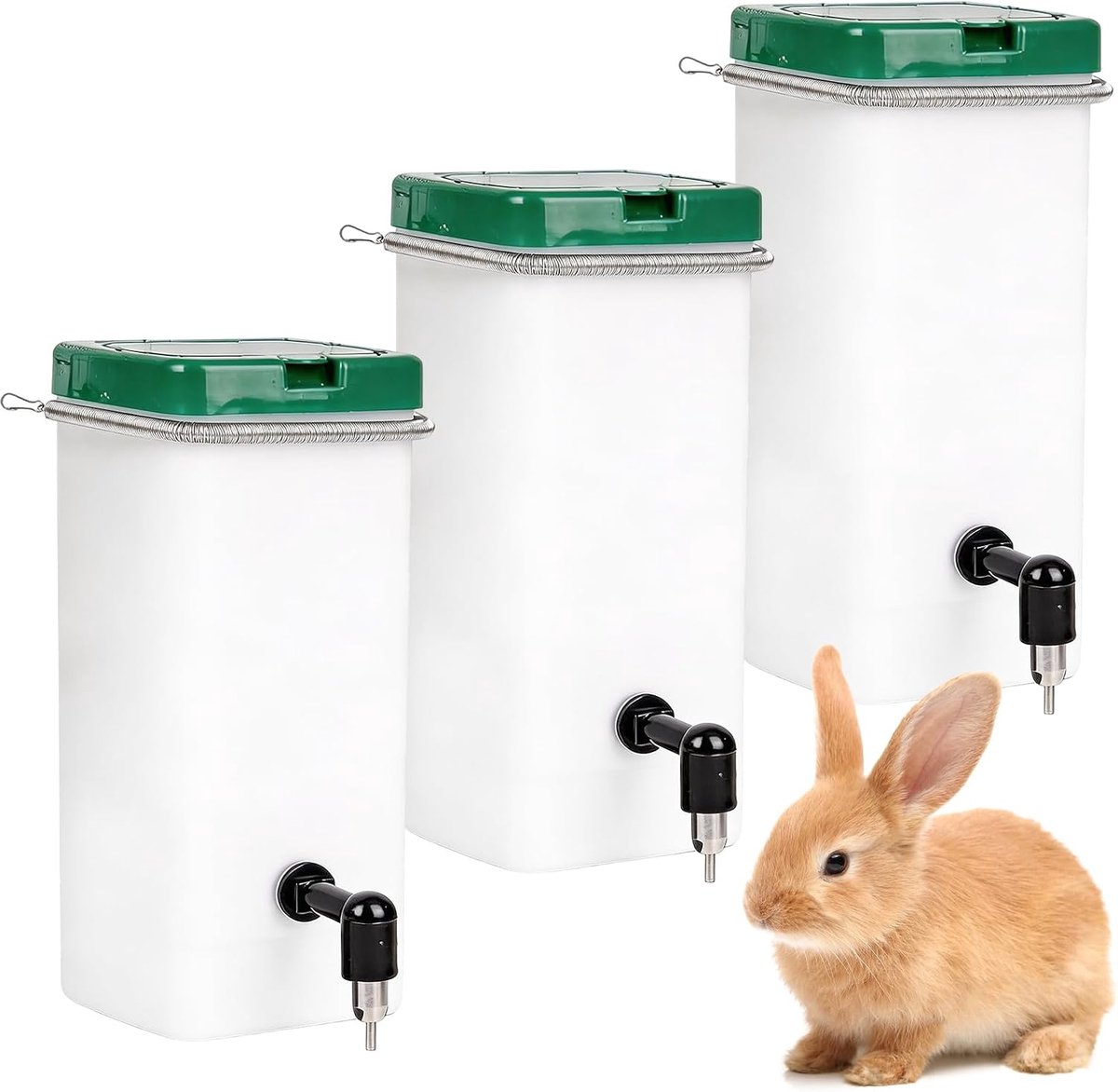 Drinkfles voor konijnen, 1 liter, drinkfles voor konijnen, met roestvrijstalen , druppelvrij, voor konijnen, cavia's en knaagdieren, automatische waterdispenser met houder, drinkbak voor