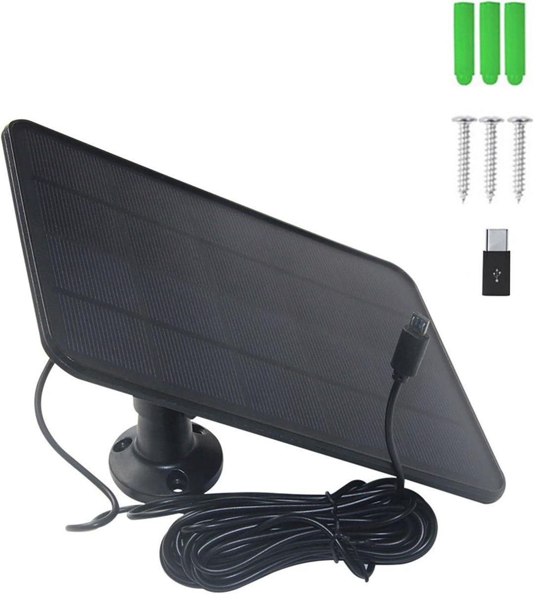 Solar Panel 6W 5V - Monokristallijn 21,5% Efficiëntie - Micro USB + USB-C Adapter - Ideaal voor Bewakingscamera's - SnelShoppen