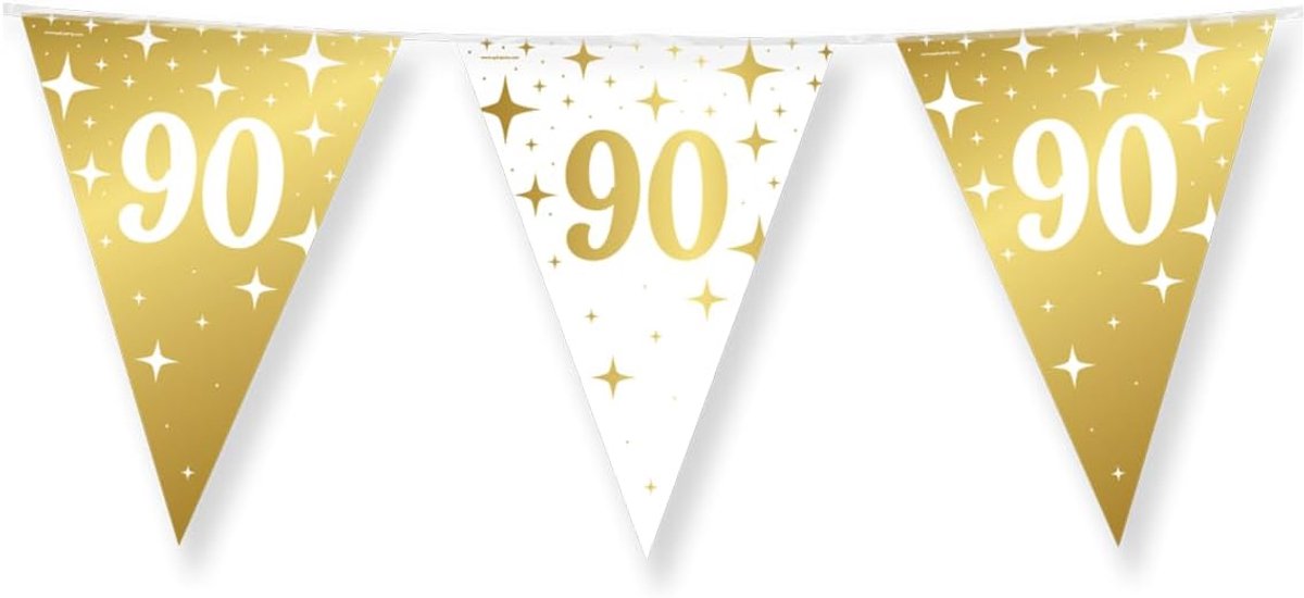 Garland 90 jaar - wit-goud - feestdecoratie - lange slinger voor verjaardag - SnelShoppen
