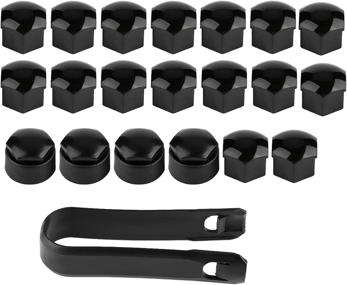 Wielschroefafdekking, 17 mm, 20 stuks, 17 mm, automoer, wiel, hub, schroeven, diefstalbeveiliging, afdekking (zwart)