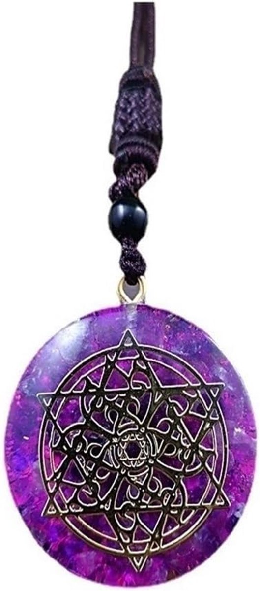 Amethist Runen Symbolen Metatron Kubus Hangers Kettingen,Bescherming Amulet Talisman Yoga Ketting,Paars