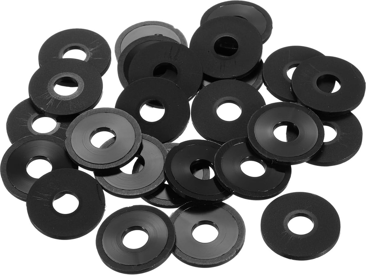 25 stuks M10 nylon sluitringen, platte sluitringen, 10 mm ID, 30 mm OD, 2 mm dik, kunststof afstandhouders voor schroeven, bouten, tuinkraan, sanitaire reparatie, zwart