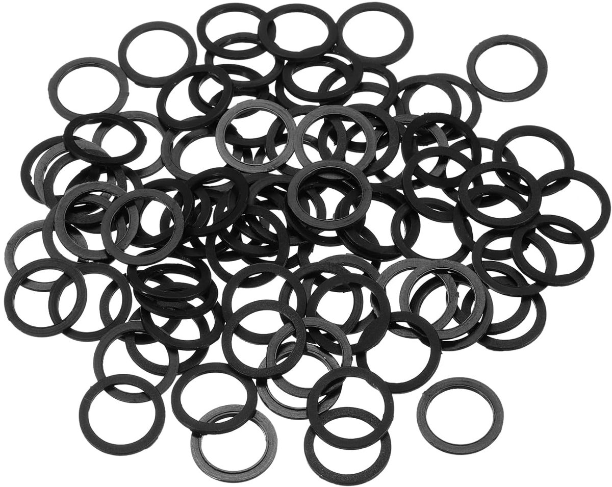 Platte schijven, 12 mm binnendiameter 16 mm buitendiameter 1 mm dik kunststof afstandhouders voor schroeven, kraan, sanitaire reparatie, zwart