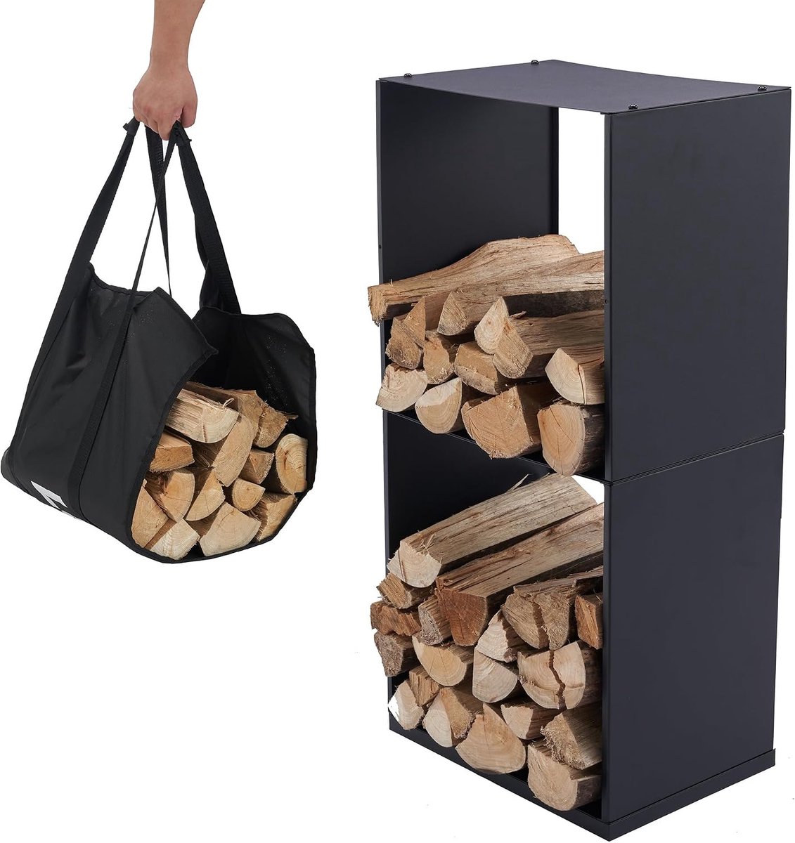 Houtopslag rek 40x28x80cm - staal - binnen en buiten - eenvoudig te monteren - SnelShoppen