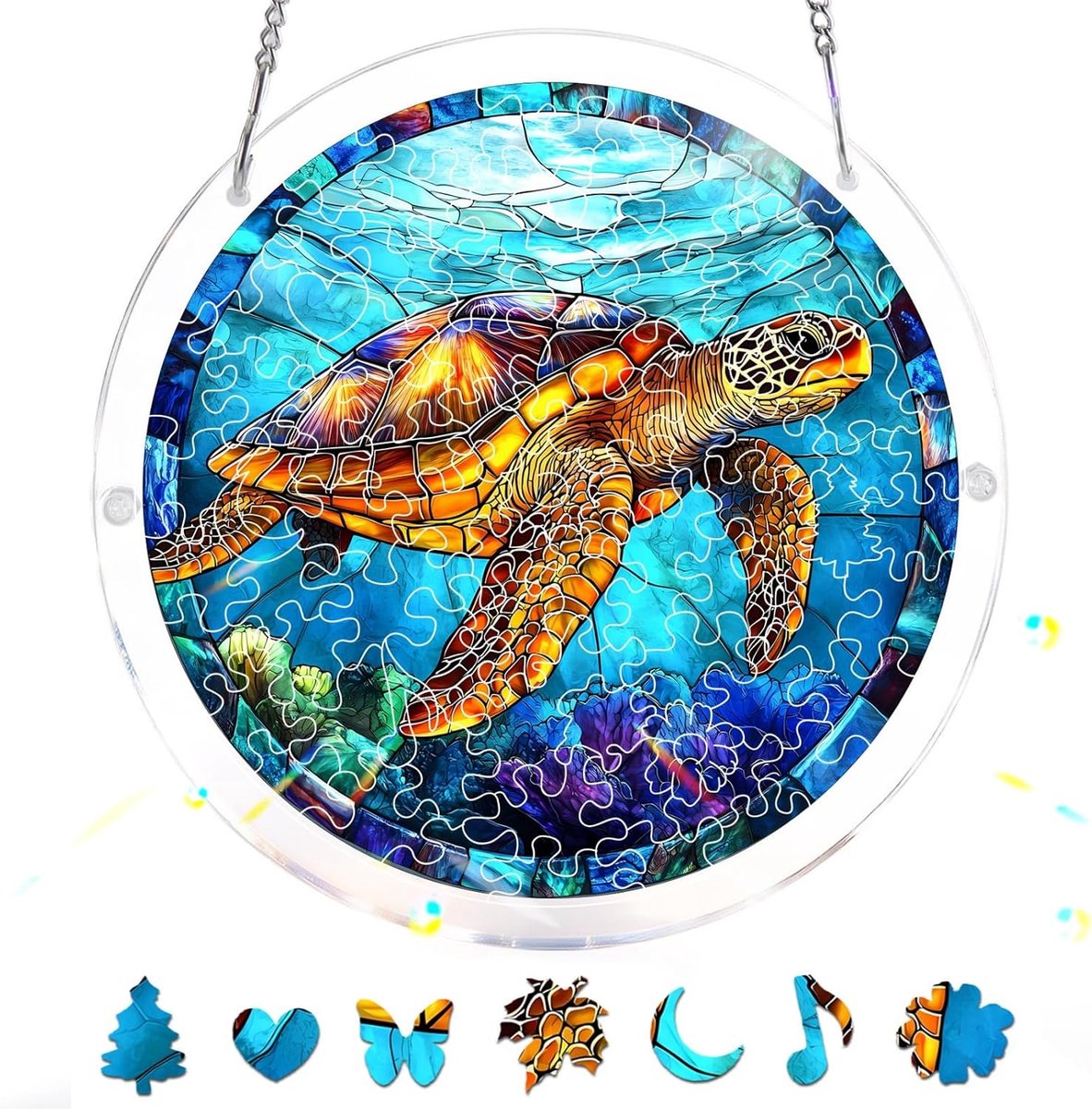 83-Delige Acryl Puzzel-Zonnvanger –Zeeschildpad Raamhanger in Glas-in-Loodstijl, Creatief Moederdagcadeau, Zonnvanger-Decoratie Voor Tuin & Huis, Verjaardagscadeau, 18x18 cm A148