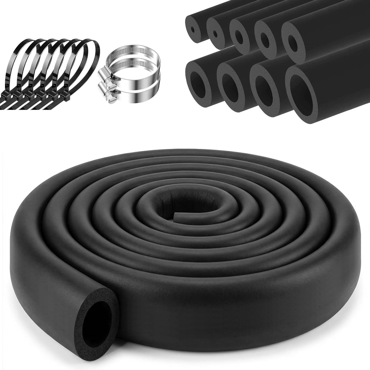 Buisisolatie schuim, schuimslang 25mm, buisdemping Zwart - buisisolatie rubber voor verwarmingsbuizen en sanitaire installaties - Waterdicht en duurzaam