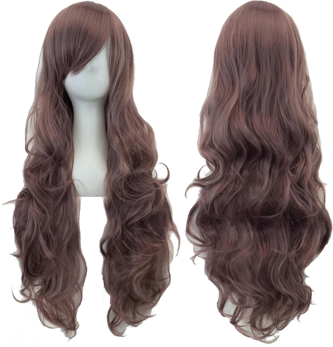 80 cm lang, krullend, natuurlijk haar, cosplay pruik met pony, kleurrijk Halloween-kostuum, feestpruiken voor vrouwen (aspaars)