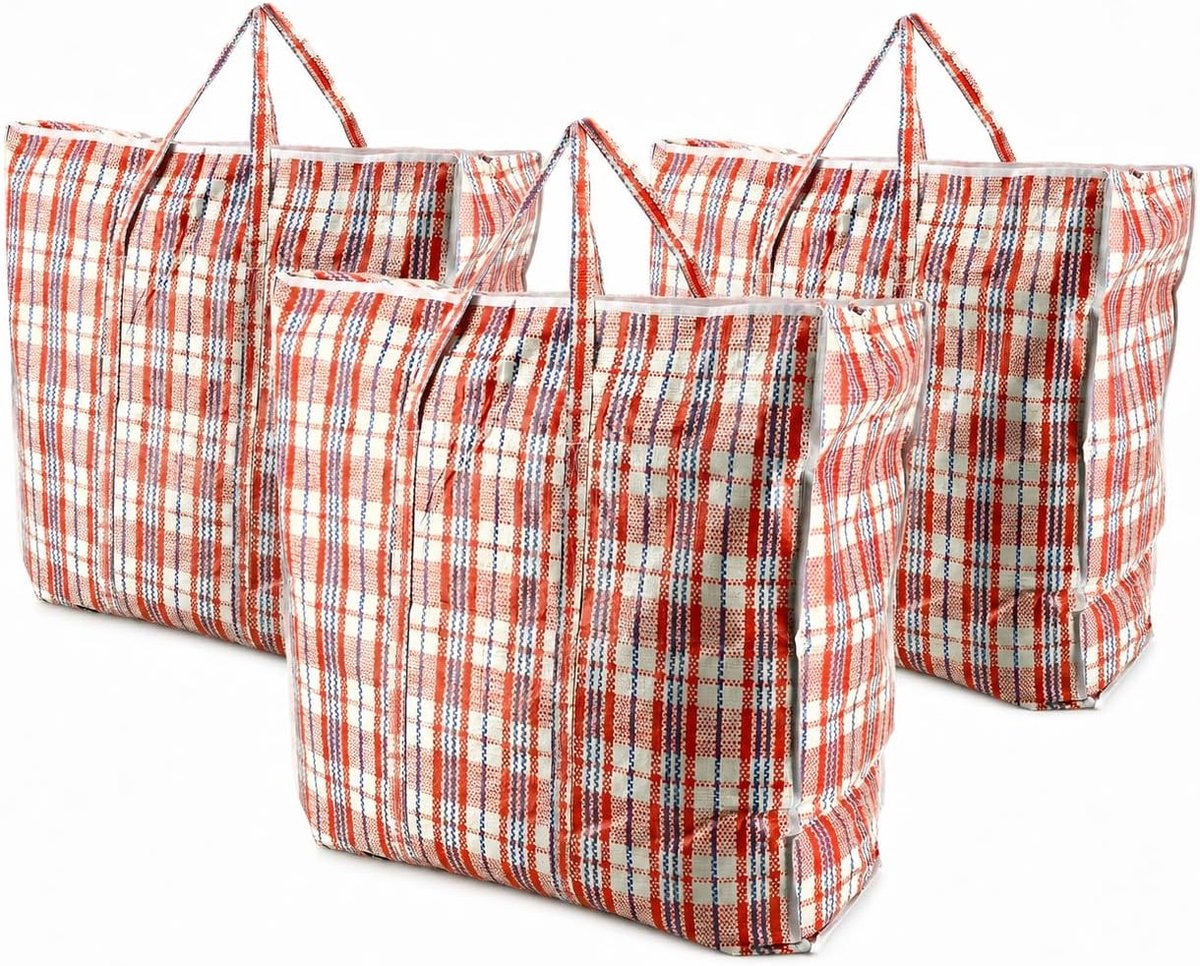 Opbergtas met rits 90L - Set van 3 grote tassen - Rood - Ideaal voor kleding en dekbedden - SnelShoppen