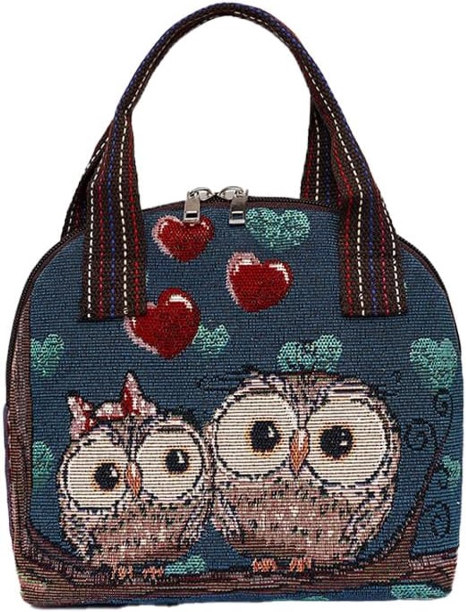 Schoudertas Blauw - Geborduurde Canvas Tas - Met Rits - Perfect voor dagelijks gebruik - SnelShoppen