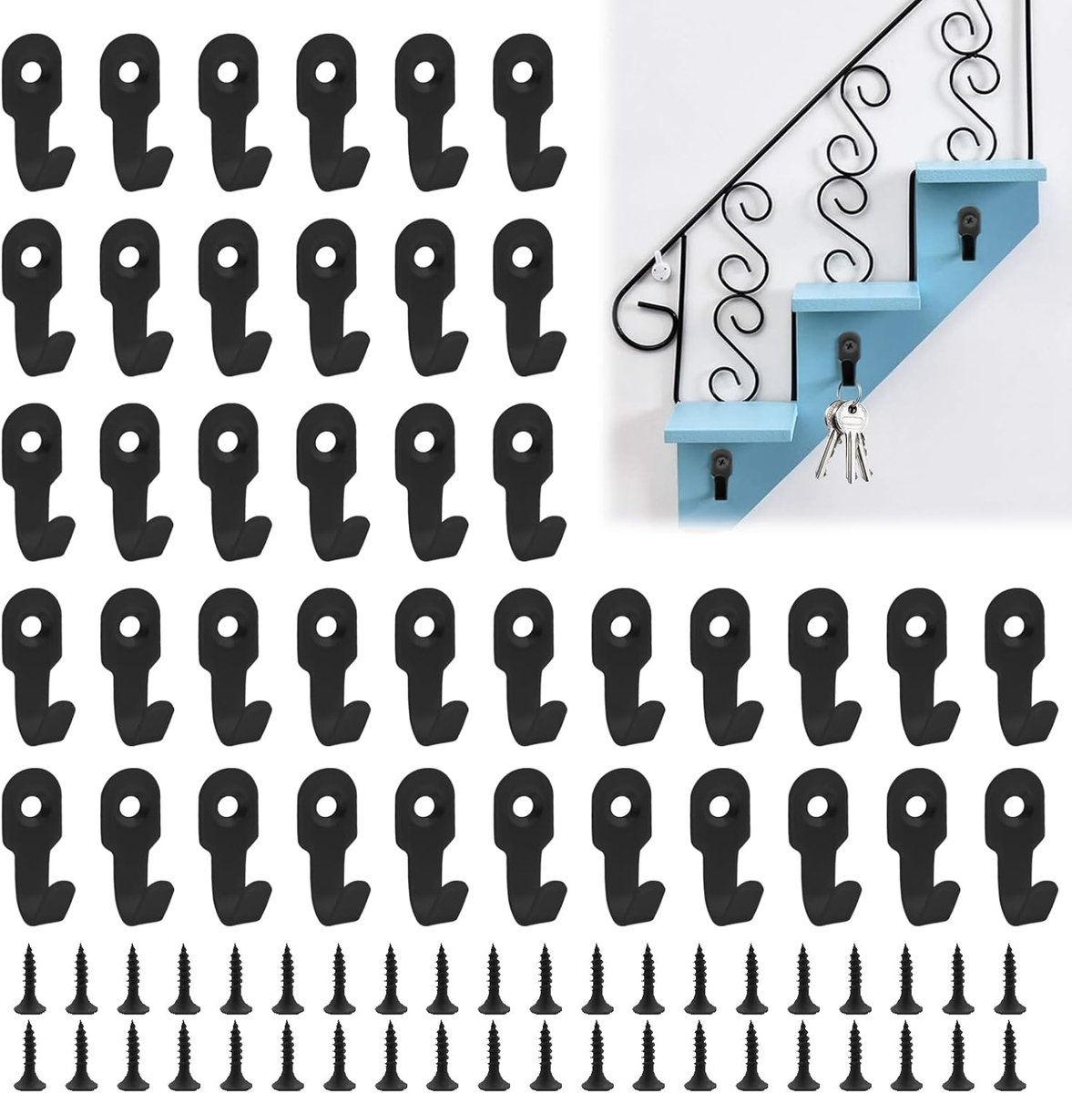 Kleine haakjes 40 stuks - zwarte muurhaken - ijzeren kledinghaken - ideaal voor garderobe en woonkamer - SnelShoppen