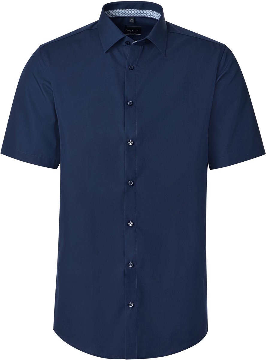 VENTI modern fit overhemd - korte mouw - popeline - donkerblauw - Strijkvrij - Boordmaat: 42 (EU maat: L)