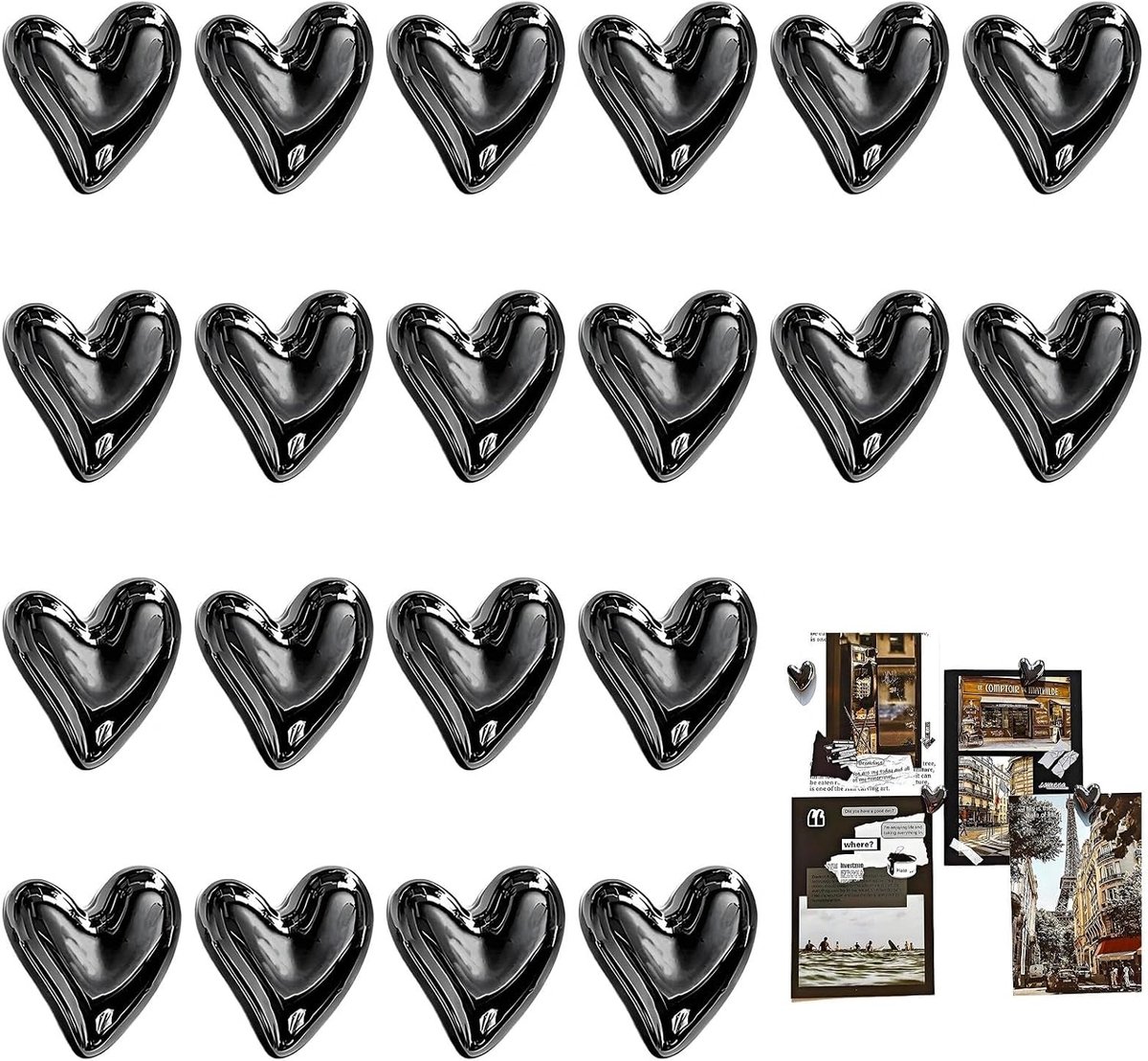 Koelkastmagneten 20 stuks - zwart - 3D hartvormig - ideaal voor decoratie - SnelShoppen