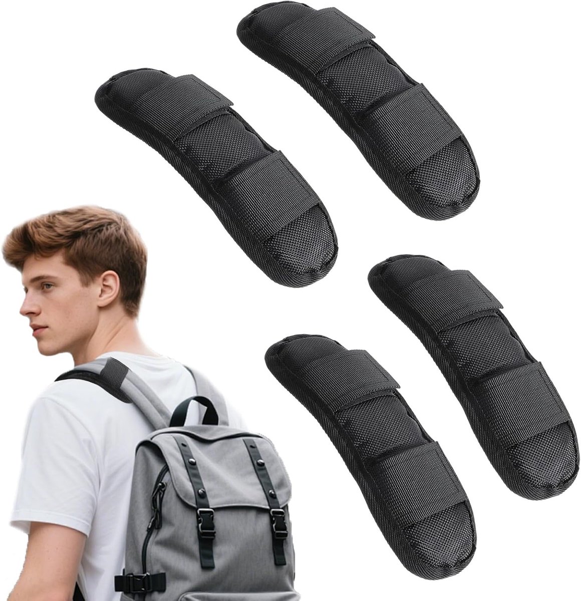 Rugzak Schouderpads - Set van 4 Zwart Verwijderbare Strap Kussens - Extra Dikke Vulling voor Comfort - SnelShoppen
