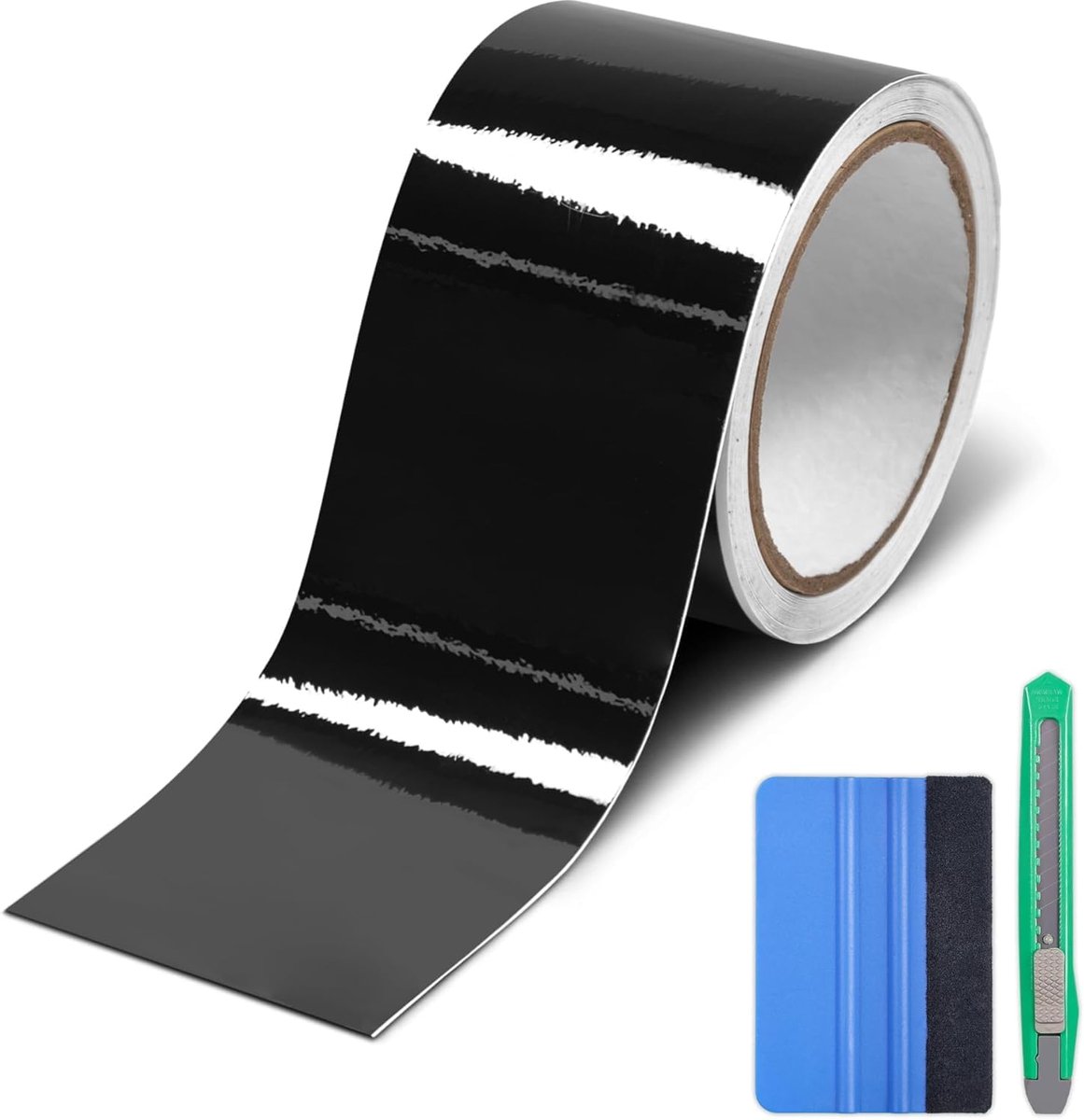 Zelfklevend vinylplakband 7,6 cm x 9,1 m - zwart - glanzend oppervlak - ideaal voor autodeuren - m-winkel