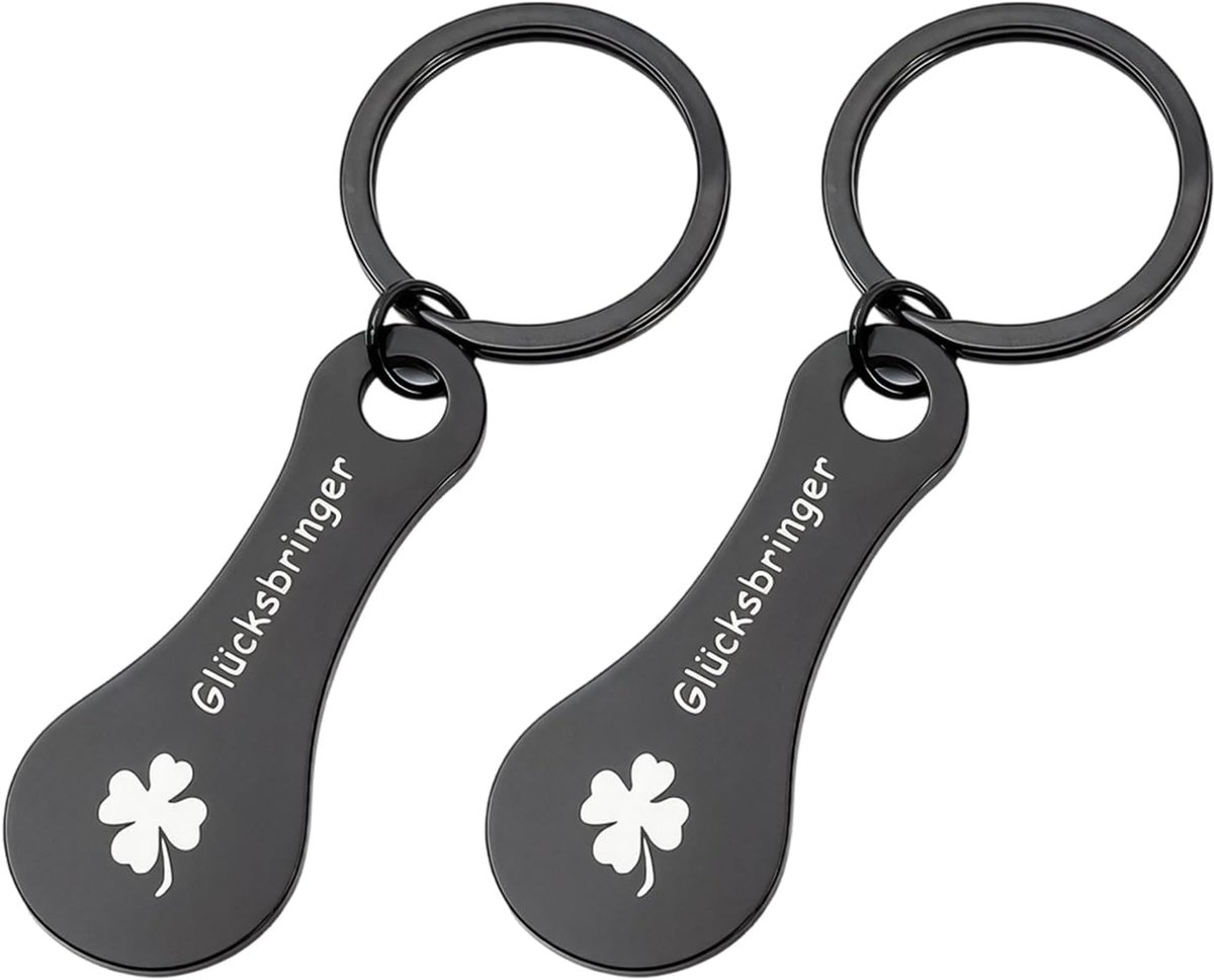 munten trolley sleutelhangers 2 stuks - klaverblad amulet - metalen munten - eenvoudig te gebruiken - SnelShoppen