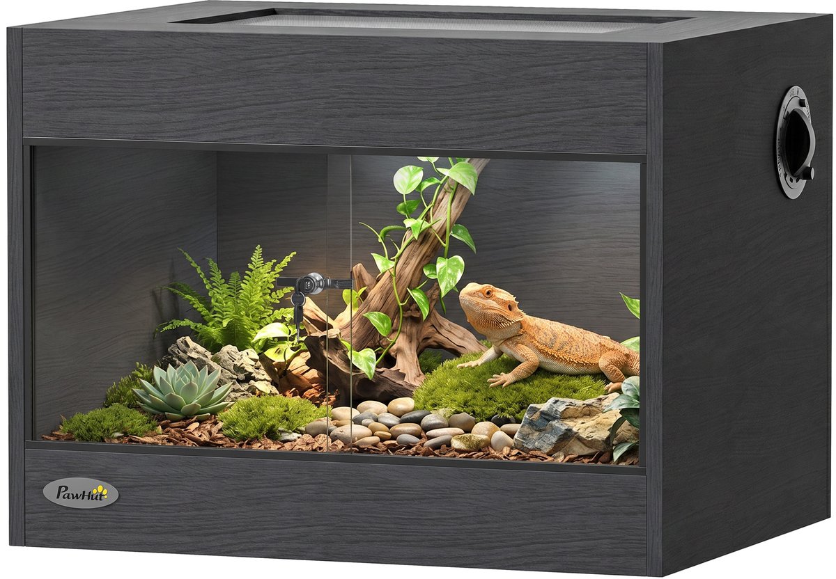 PawHut Reptielenbox - OSB, metaal - 60 x 45 x 45 cm - Zwart
