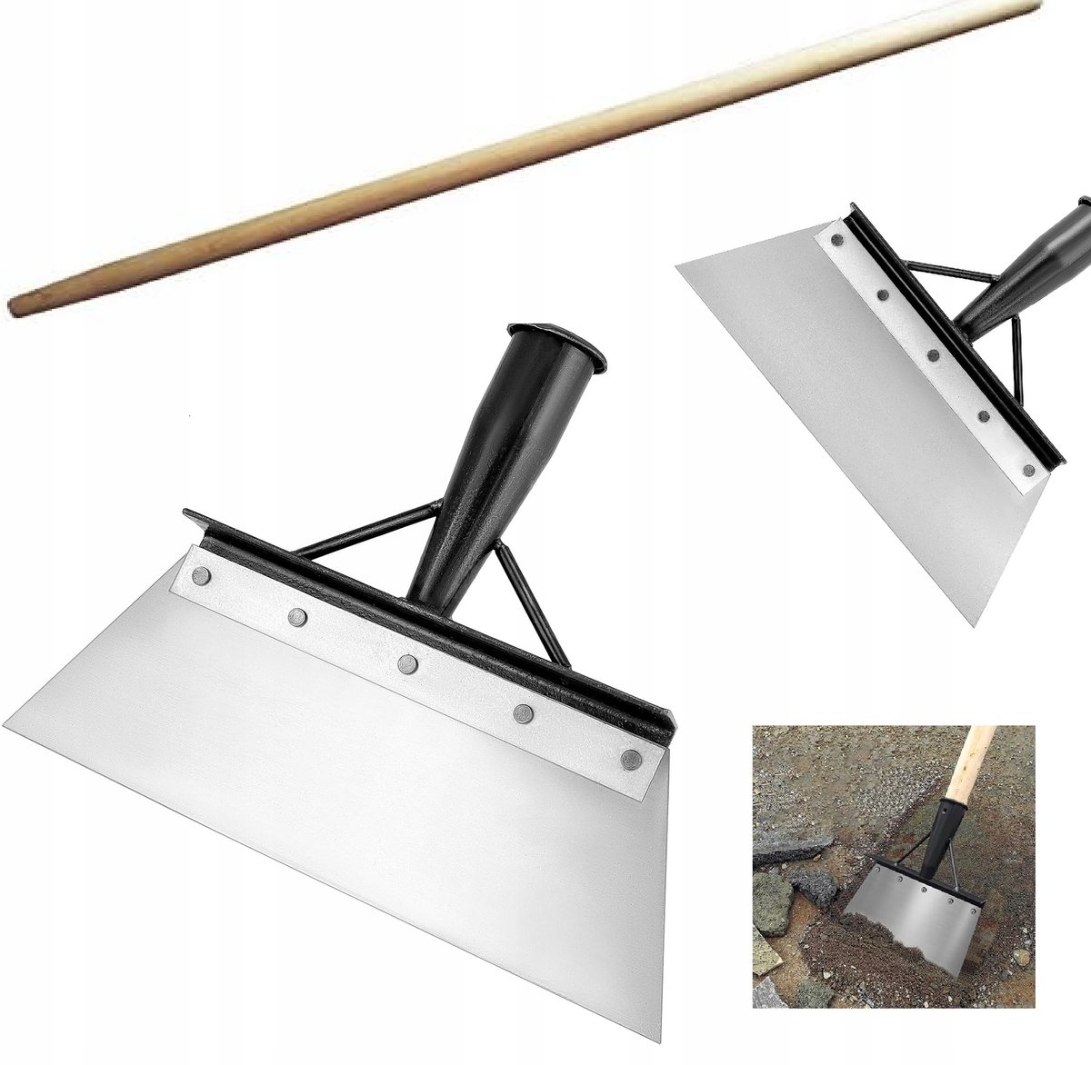 Merkloze Tuinschep Kop met Steel - 30cm Breed