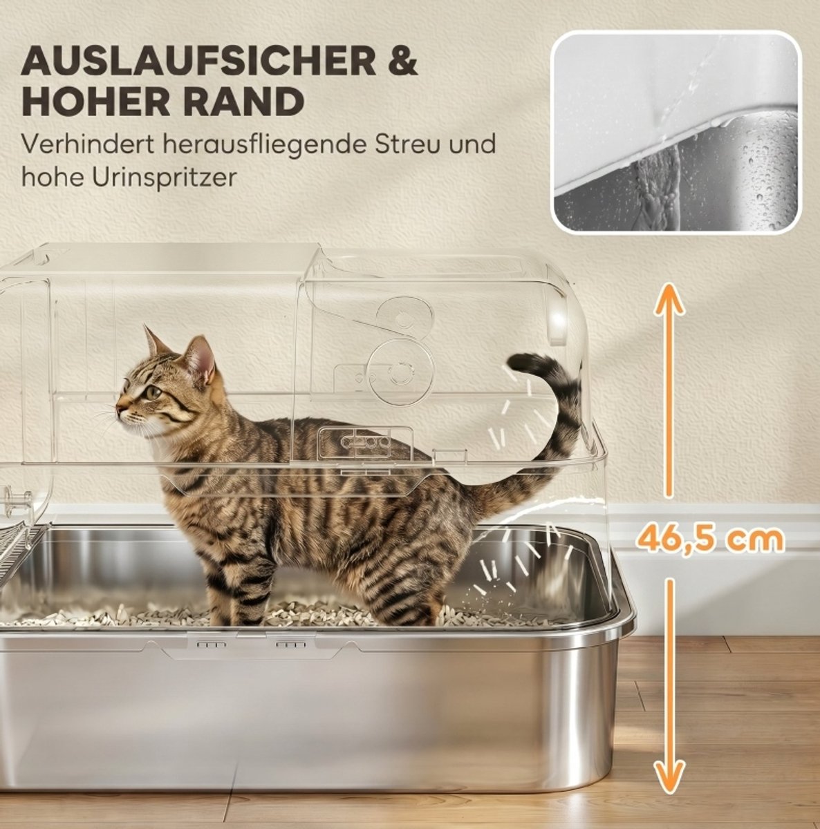 OKWISH Kattenbak XXL – Dubbele Toegang – 70 x 50 x 46,5 cm – Roestvrij Staal – Wit – Gesloten Of Open Te Gebruiken – Anti Lek