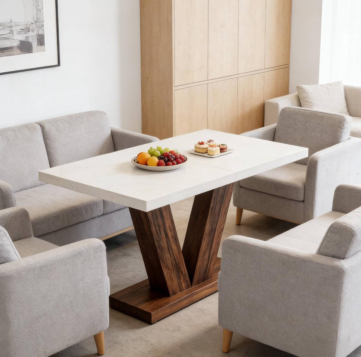 MODFU Eettafel - Rechthoekig 120 X 80 Cm - Industrieel - Hout - Wit En Rustiek Bruin