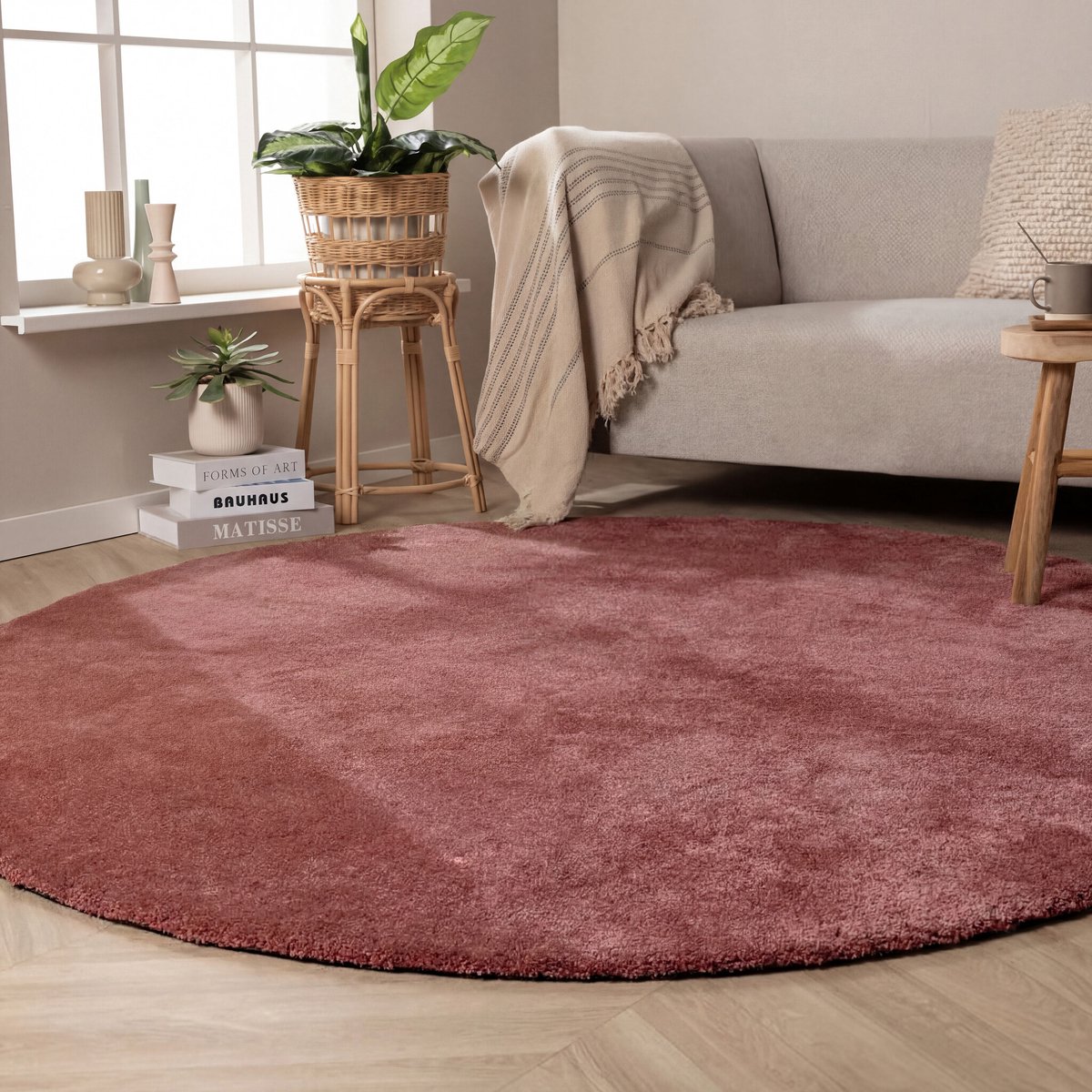 NATURL. Rond wasbaar vloerkleed - Clean Roze - Ø 160cm