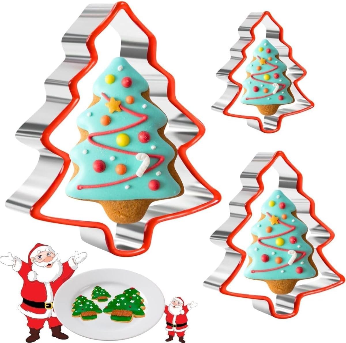 Kerstkoekjes uitstekers 3-delig - kerstboom vormpjes - roestvrij staal en silicone - perfect voor kerstbakken - ShopVlot