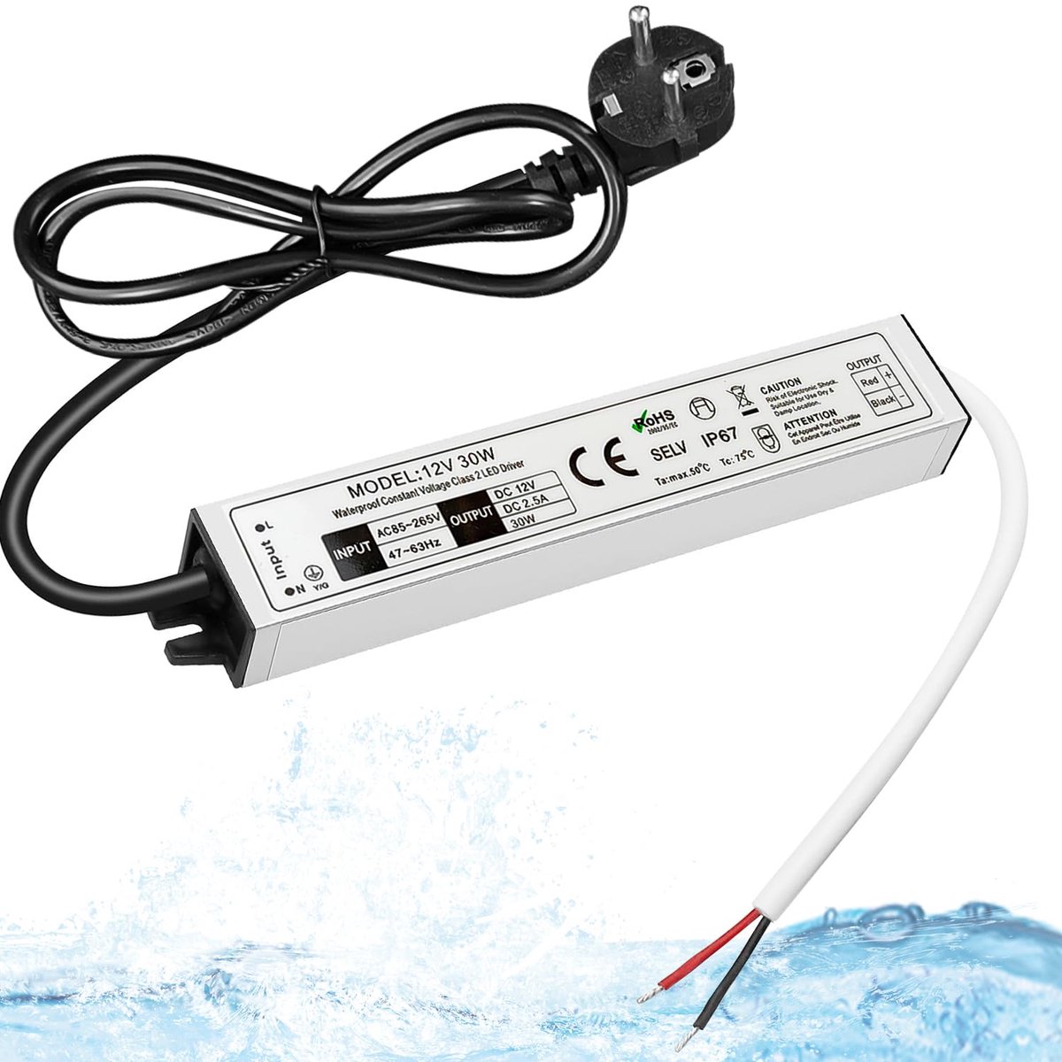 LED Transformer 12 V 30 W - Waterdicht IP67 - Veiligheidsbescherming - Voor LED strips en spots - ShopVlot
