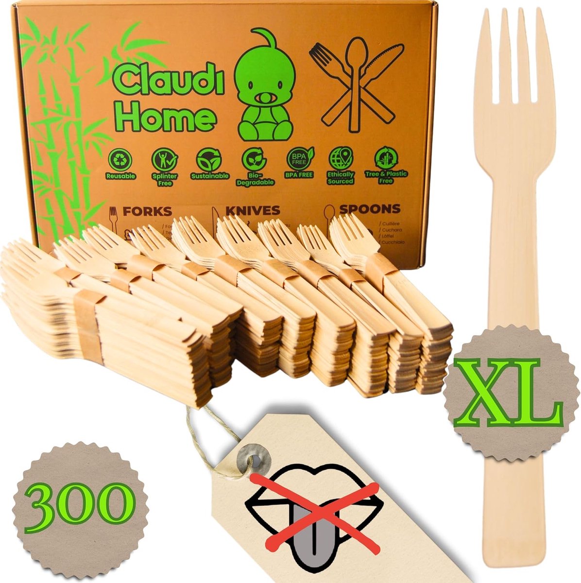 bamboe bestek 16 cm - 150 delig - flexibel en breukbestendig - perfect voor feestjes - ShopVlot