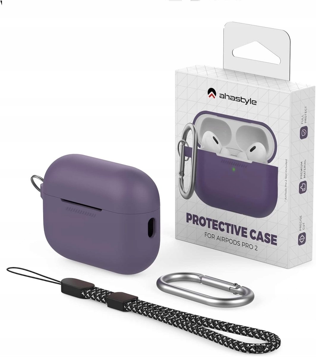 AhaStyle Siliconen Hoesje voor AirPods Pro 2 - Paars met Karabijn