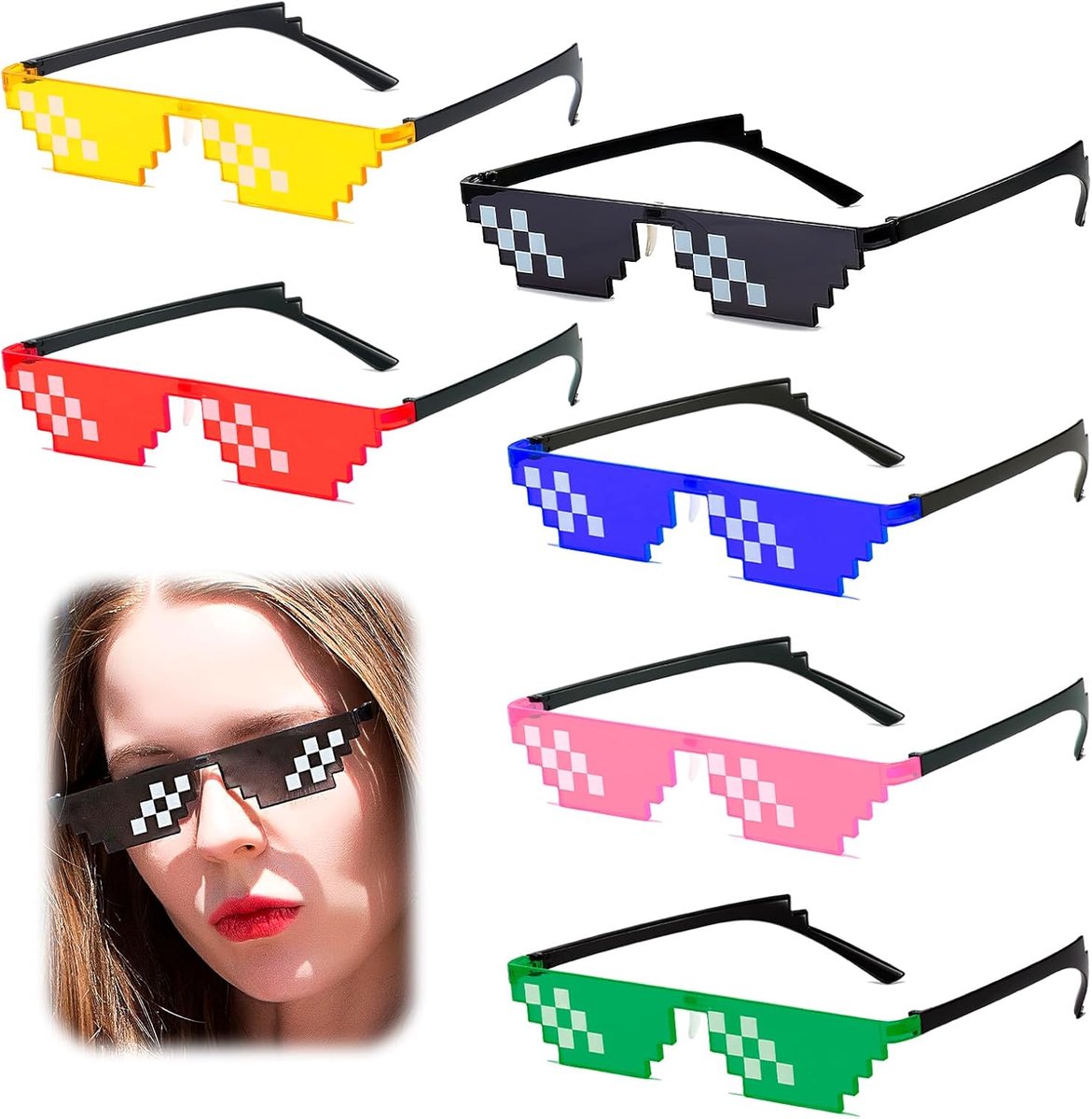Pixel Mosaic Glazen 6 Stuks - Kleurrijk Unisex - Grappige Zonnebril - Perfect voor Feestjes - SnelShoppen