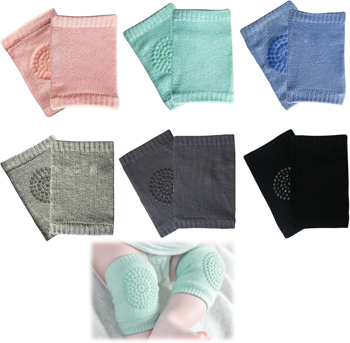 Baby kniebeschermers 6 paar - antislip - rubberen tips - ideaal voor kruipende baby’s - SnelShoppen