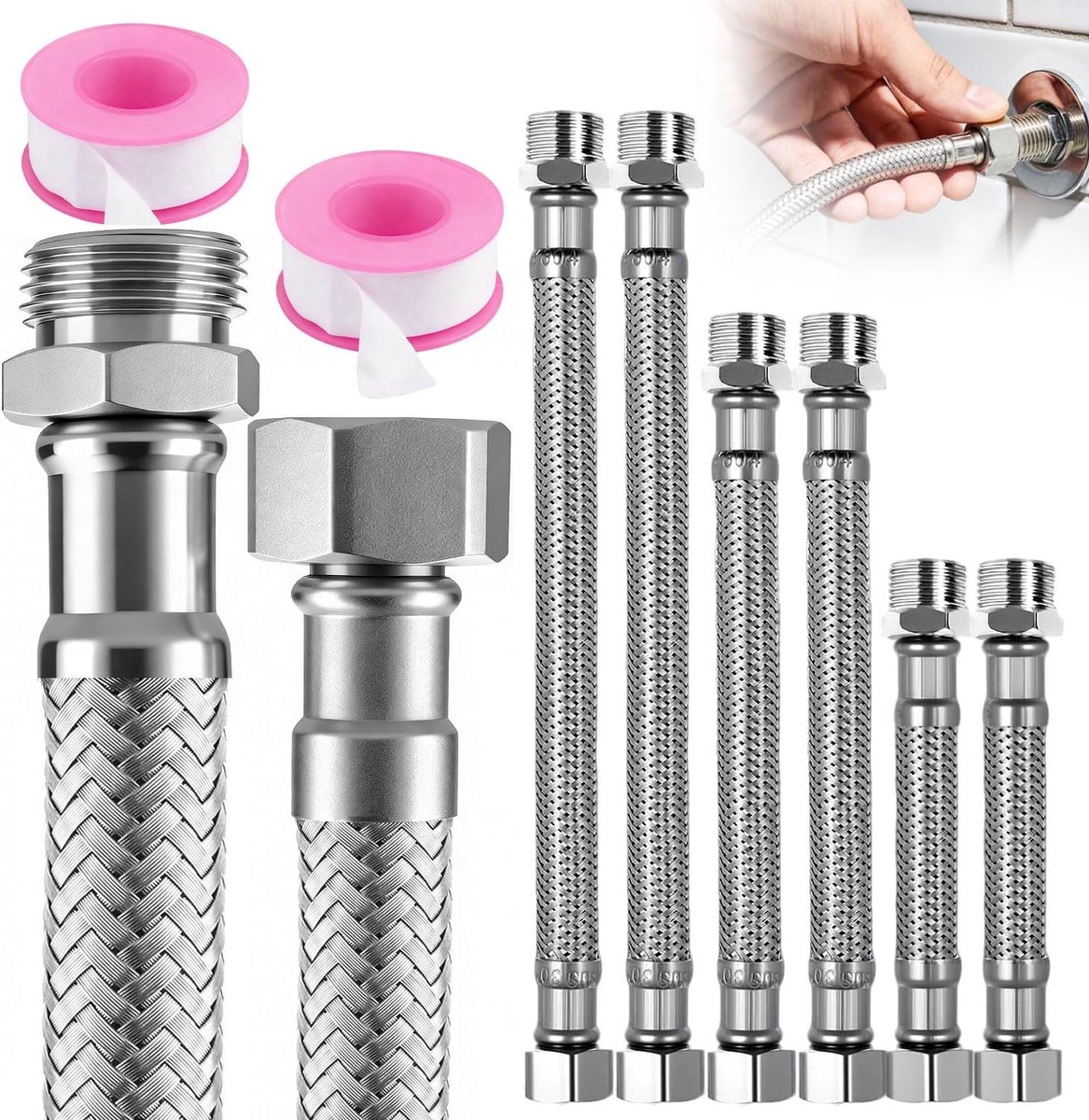 Flexibele Slangenset 3/8 Inch - RVS 304 - Roestvrij en Duurzaam - Ideaal voor Keuken en Badkamer - SnelShoppen