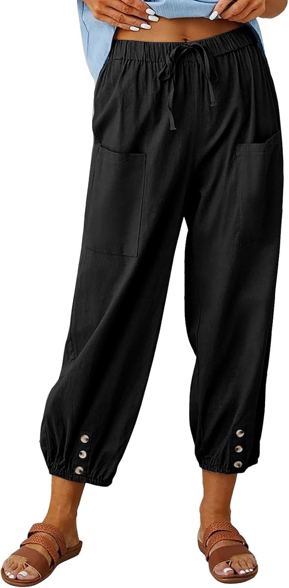 Damesbroeken 7/8 Lengte - Luchtig Katoen - Elastische Taille - Comfortabele Strandbroek - SnelShoppen