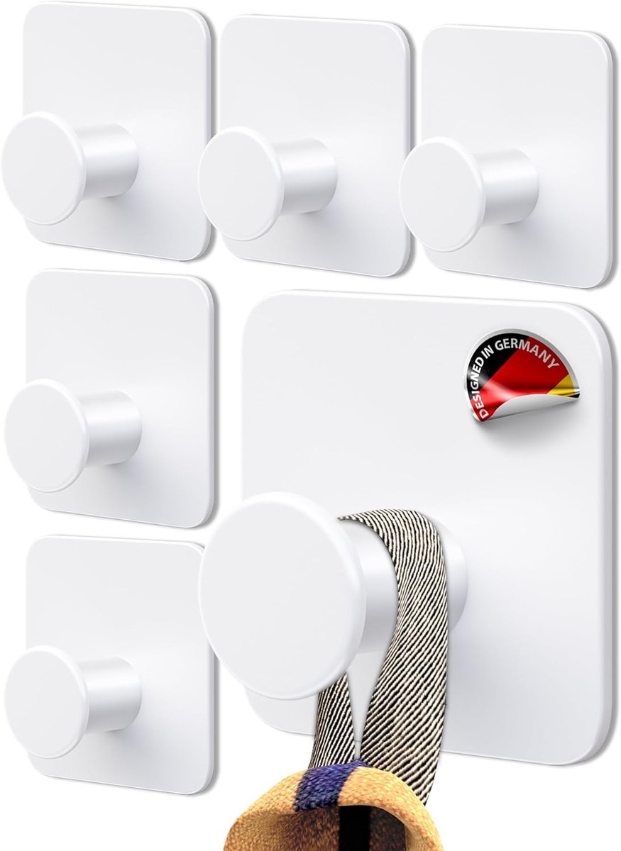 Handdoekhaken zonder boren - set van 6 - sterke zelfklevende wandhaken - modern design voor badkamer - SnelShoppen