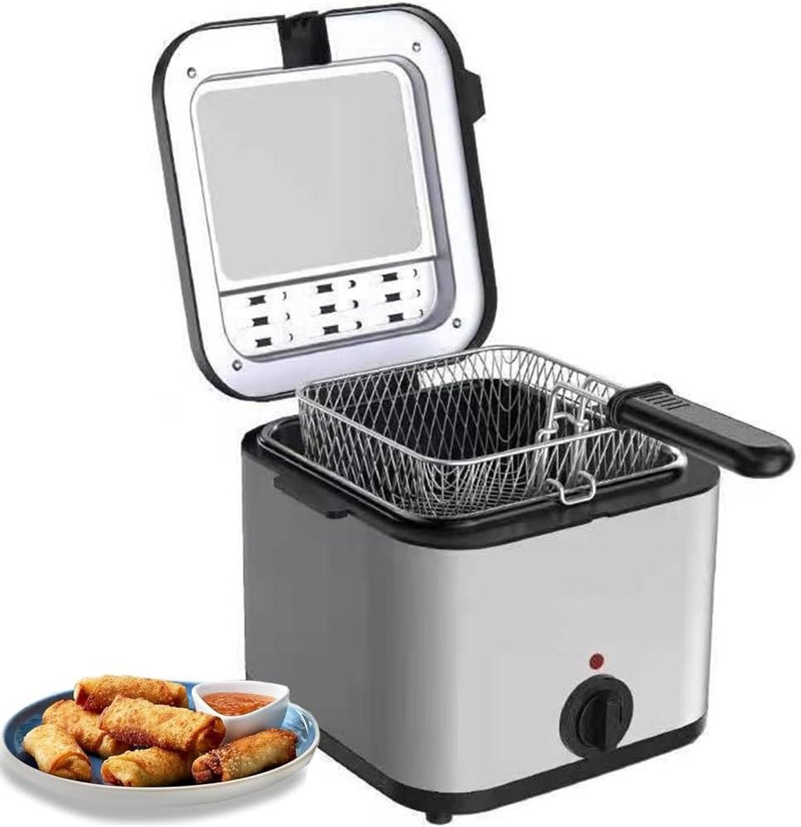Elektrische Friteuse - Mini Frituurpan - Thuis Frituren - Verstelbare Temperatuur - 2.5 Liter - Zilver