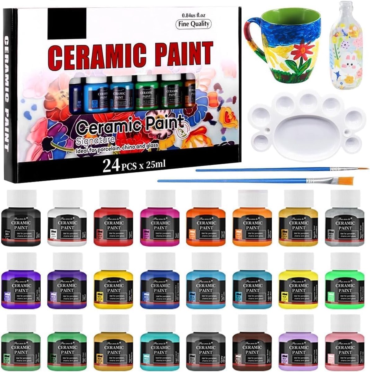 Porseleinverfset 24 x 25 ml - keramische verf om in te branden - vaatwasmachinebestendig - SnelShoppen