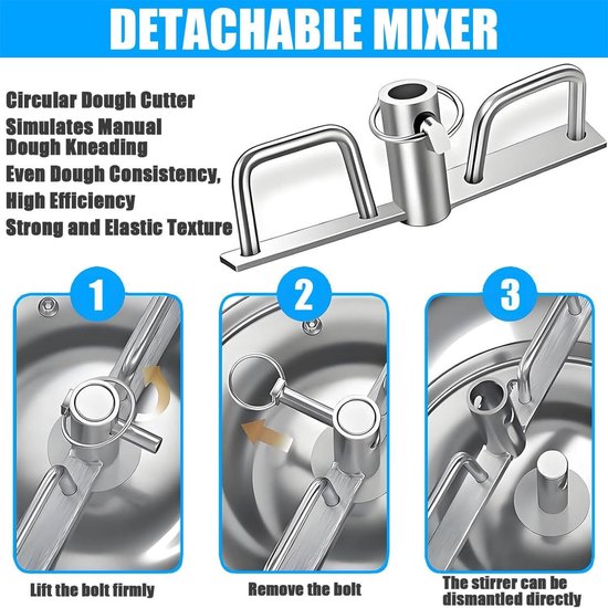 Deegmixer - Broodkneedmachine Deegkneedmachine - Deeg Mengen En Kneden - Afneembaar Bassin - 5/8 kg - Zilver — afbeelding 4