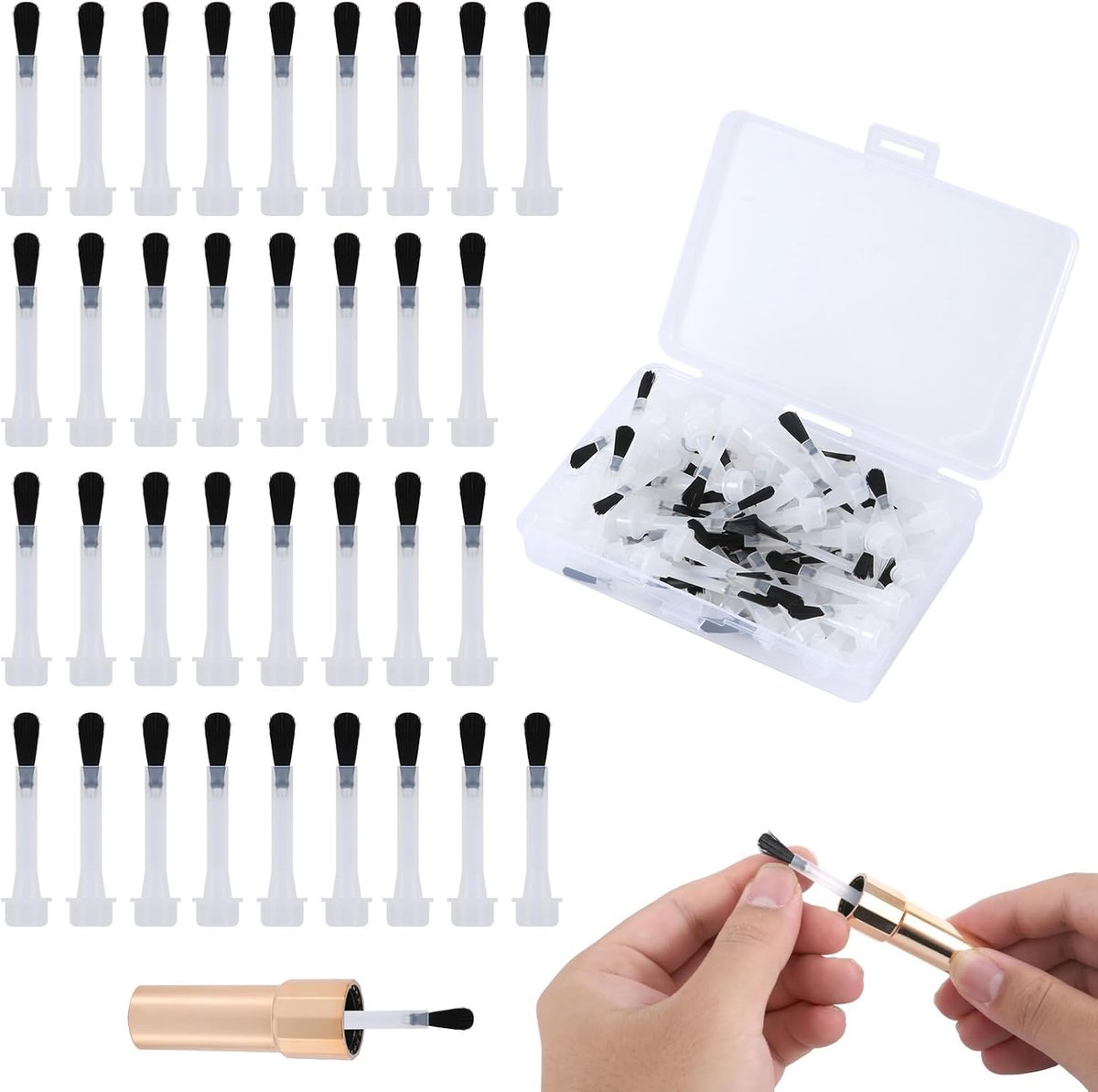 Nail Polish Vervangborstel Set 66 Stuks - Ronde Borstels met Zachte Haren - Inclusief Handvat en Doos - SnelShoppen
