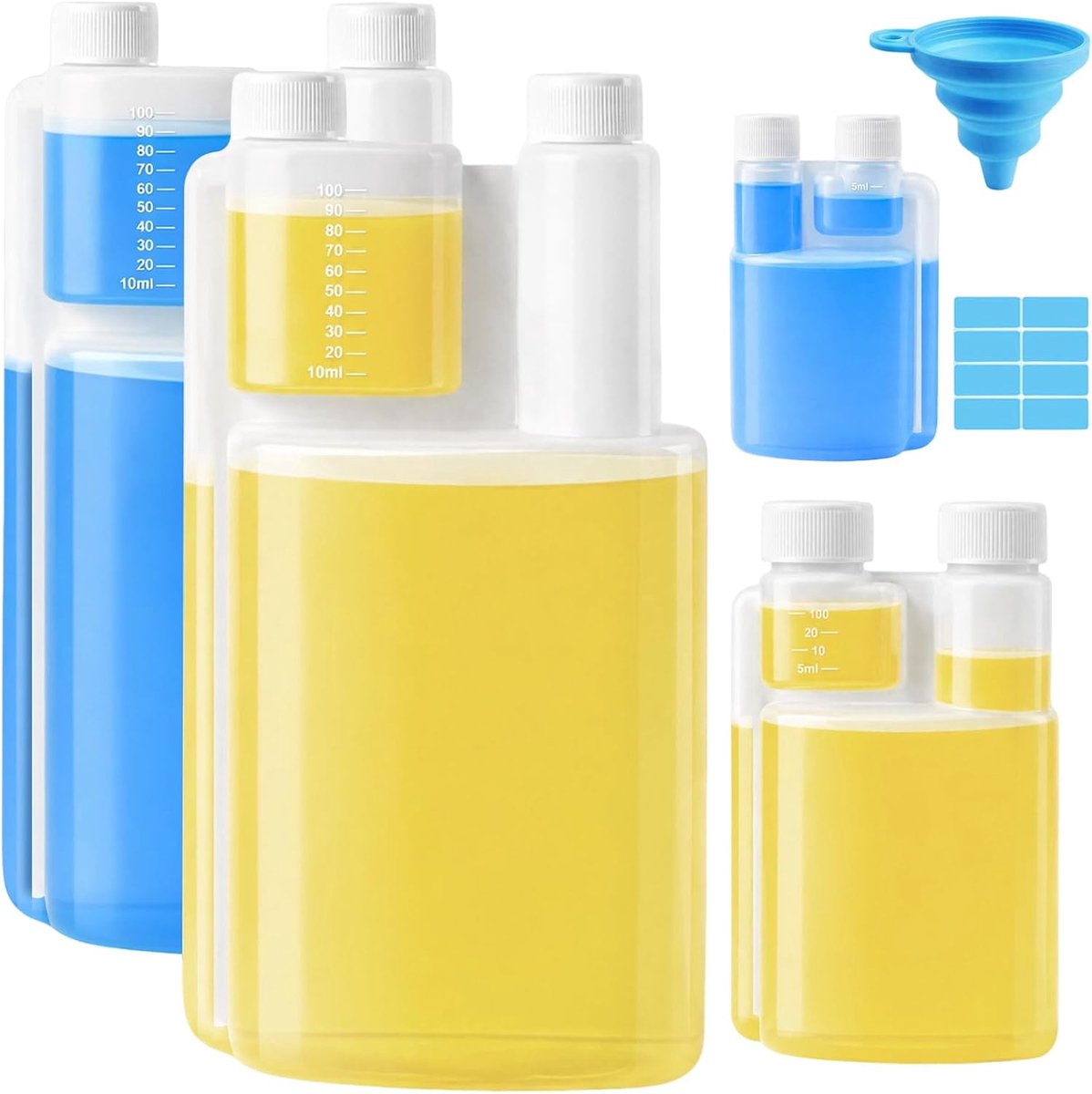 Dosing flessen set 5-delig - HDPE - met doseerkamer - ideaal voor nauwkeurig doseren - SnelShoppen