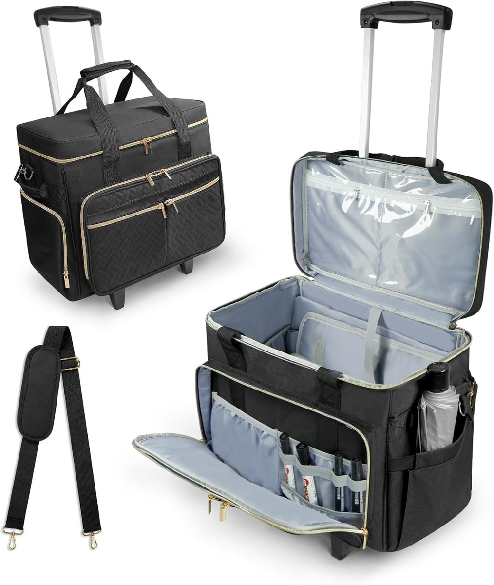 SUNDOY Rollende lerarentas met laptopvak 17,3 inch, leraar draagtas met aktvak, zwart, 42x23x35-ZM, kraaienpootje - ShopVlot