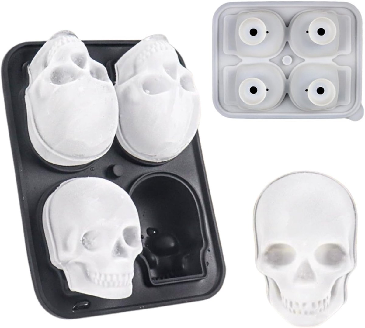 IJsblokjesvorm 3D doodskop - siliconen - met deksel en trechter - perfect voor Halloween en feesten - ShopVlot