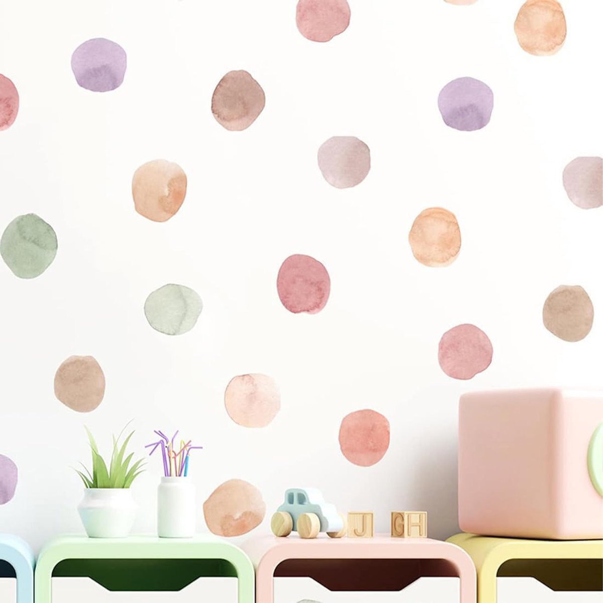 Muurstickers voor kinderen 36 stuks - Boho met stippen - Zelfklevende cirkels - Creatieve decoratie voor kinderkamer - ShopVlot