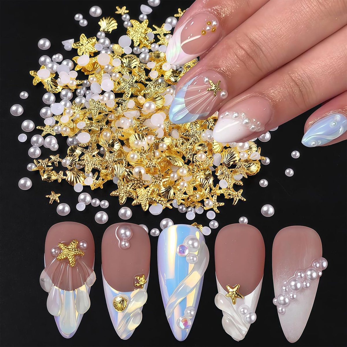Nail charms set - 100 stuks - sterren en schelpen - voor zomerse nagelversiering - ShopVlot