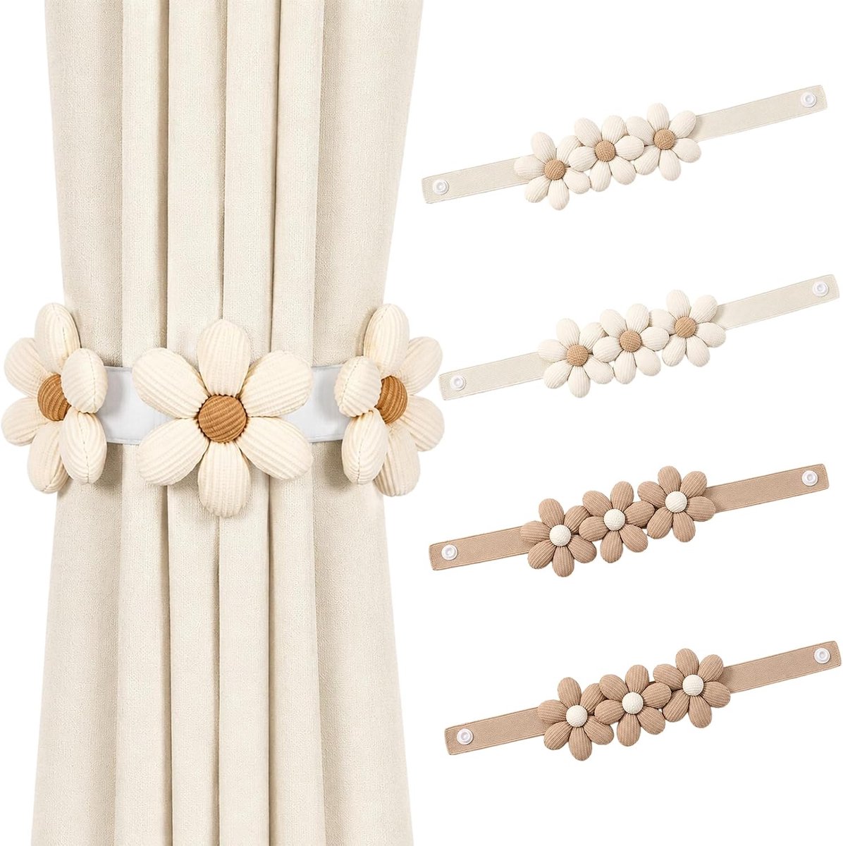 Gordijnhouders 4 stuks - Elegante metalen bloemen - Voor lichte stoffen - Eenvoudig te installeren - ShopVlot