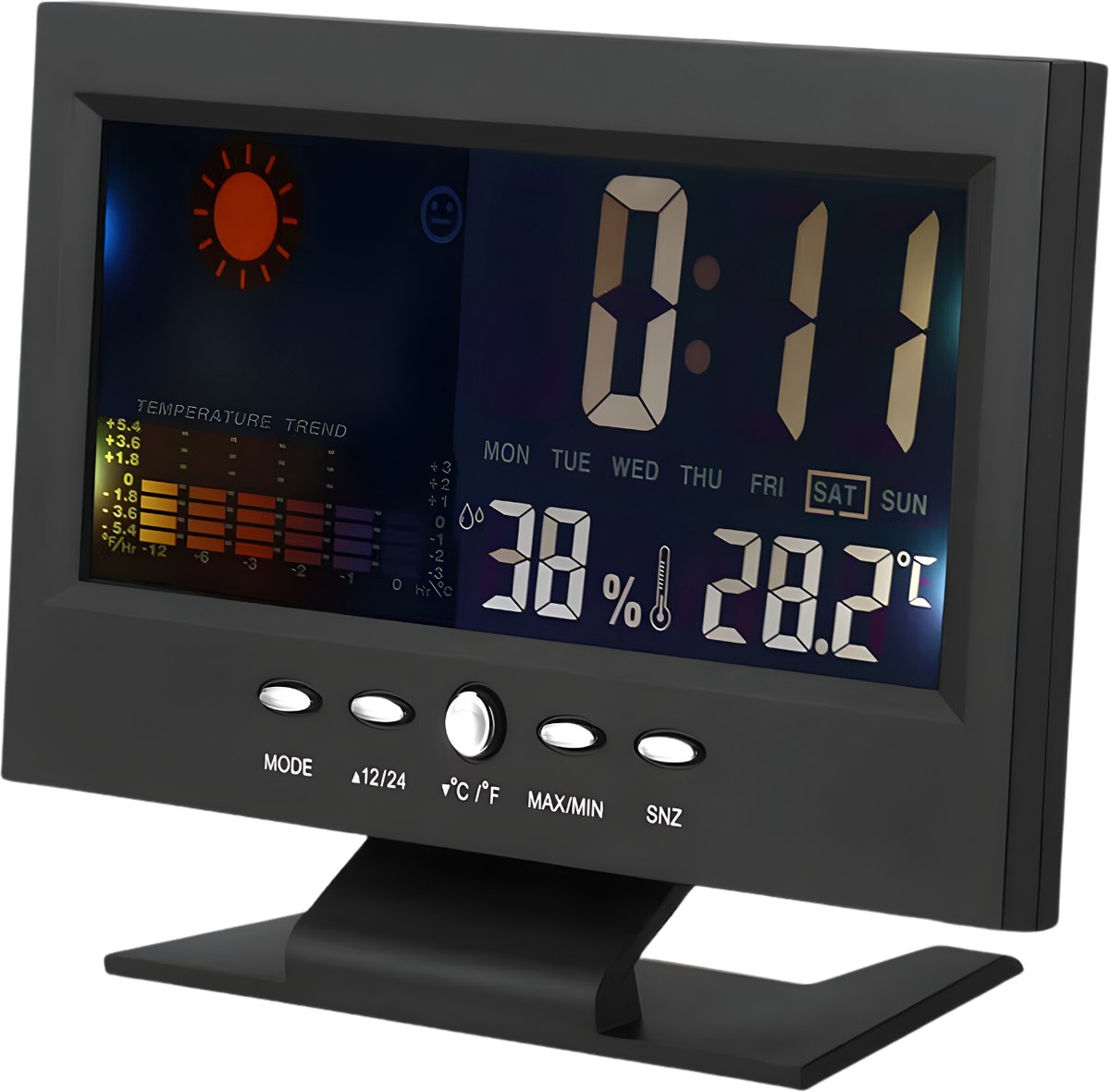 5-in-1 LED Digitale Wekker - Kalender, Weerstation, Thermometer & Hygrometer - Met Snooze Functie