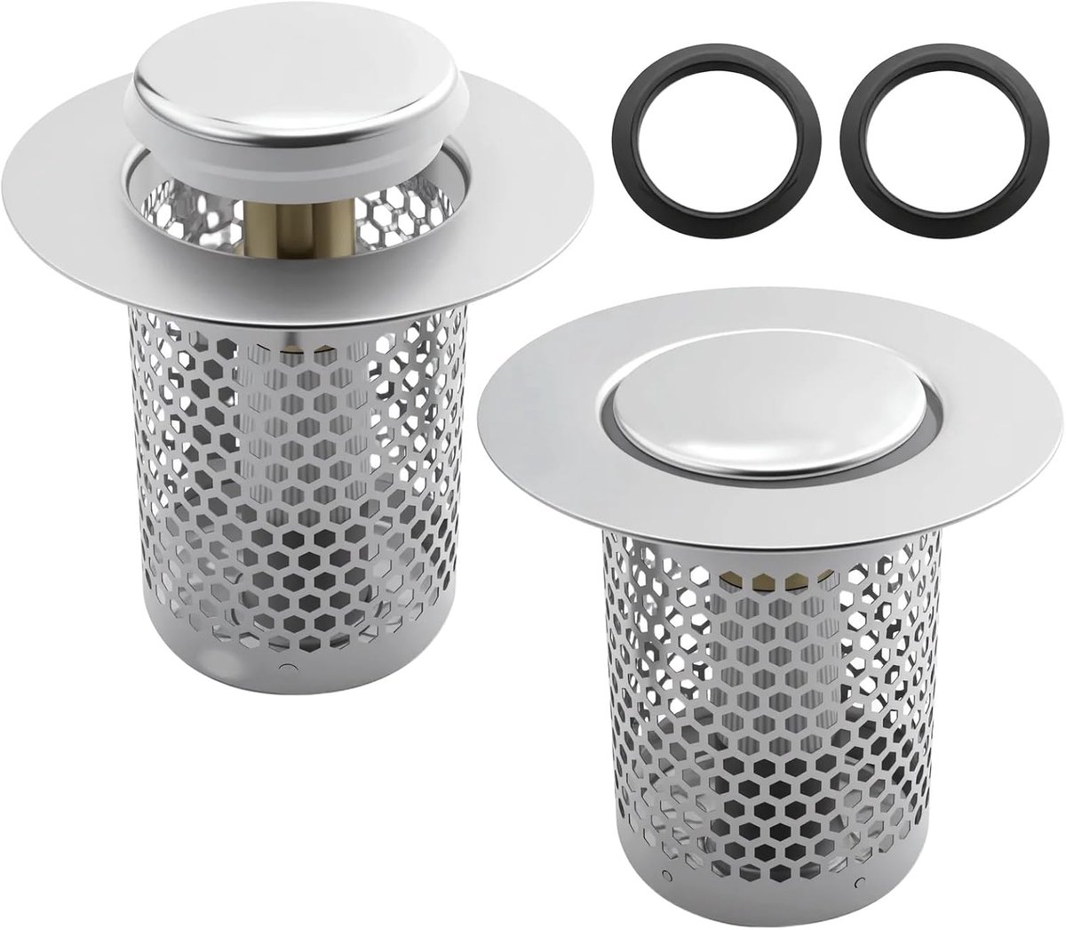 Keukenafvoerfilter 2 Stuks - RVS met Messing Kern - Verwijderbare Strainer - Ideaal voor Douche en Badkuip - ShopVlot